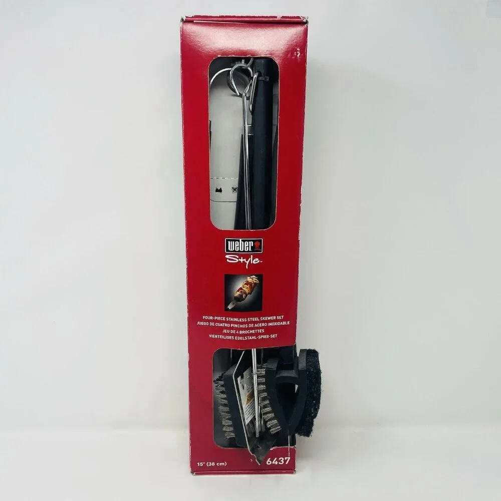 Weber Style Grilling 4 Piece Stainless Steel Skewer Set with Brushes 15